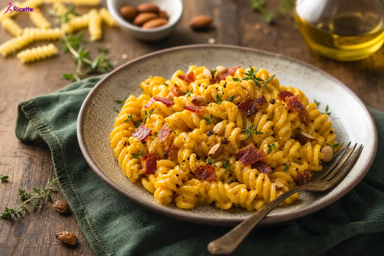 Fusilli con crema di carote e ricotta