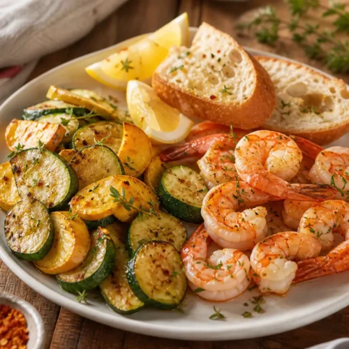 Gamberetti piccanti al forno con zucchine