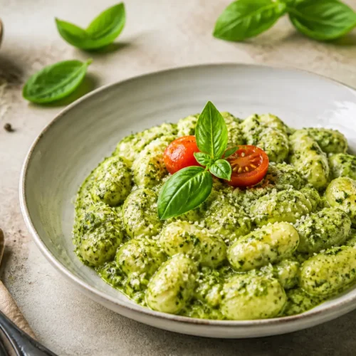 Gnocchi di ricotta con pesto di rucola