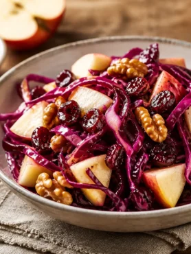 Insalata di cavolo rosso con mela verde, noci e mirtilli rossi