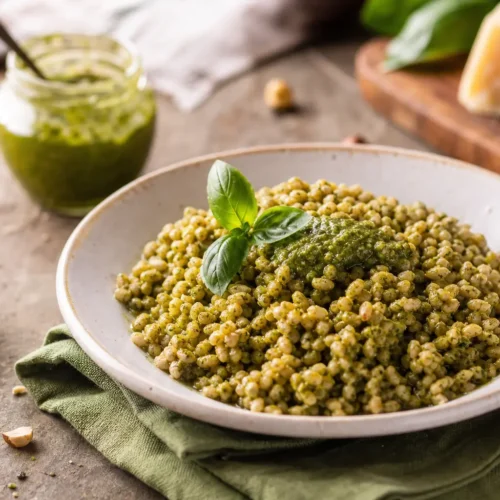 Insalata di farro con pesto di basilico e mandorle