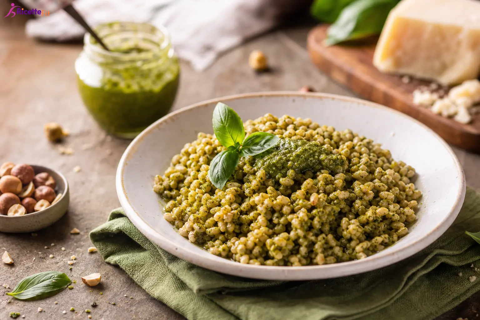 Insalata di farro con pesto di basilico e mandorle