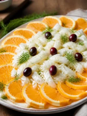 Insalata di finocchi, arancia e olive nere con finocchietto fresco