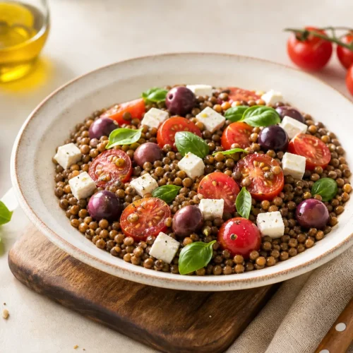 Insalata di lenticchie, feta e pomodorini