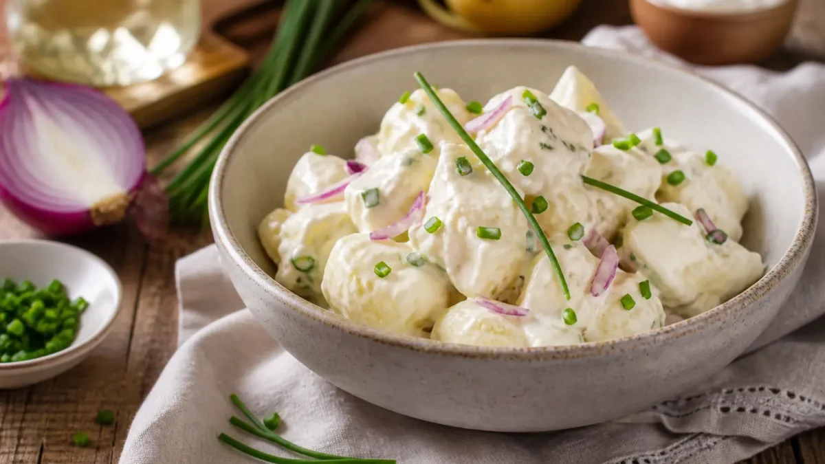 Insalata di patate novelle con yogurt greco ed erba cipollina