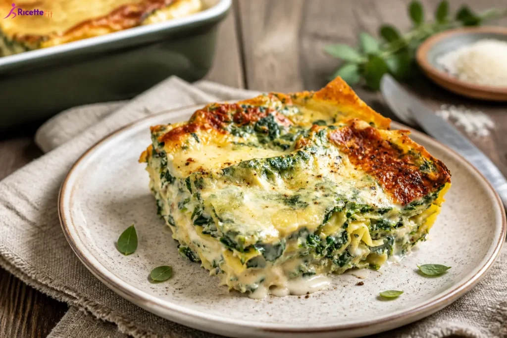 Lasagne light con spinaci e yogurt greco cremose e gratinate