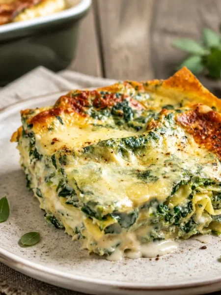 Lasagne light con spinaci e yogurt greco cremose e gratinate
