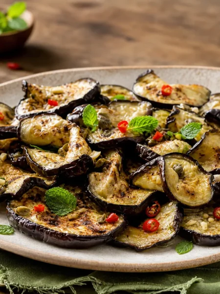 Melanzane marinate con capperi, peperoncino e menta