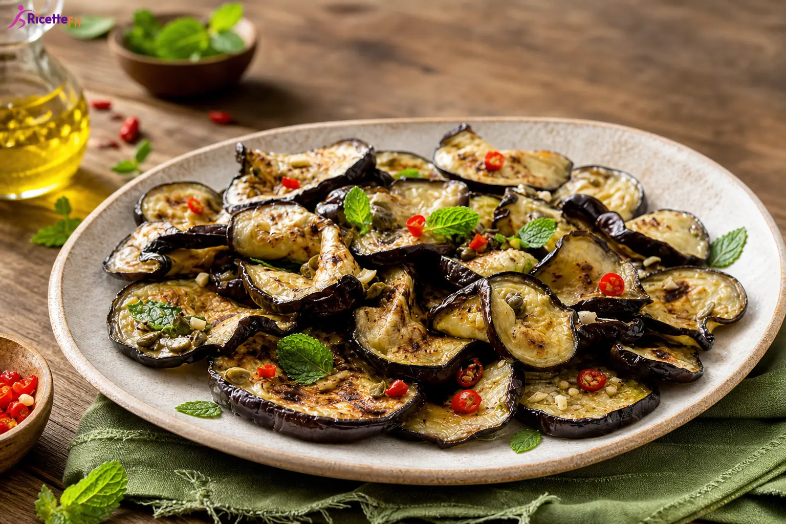 Melanzane marinate con capperi, peperoncino e menta