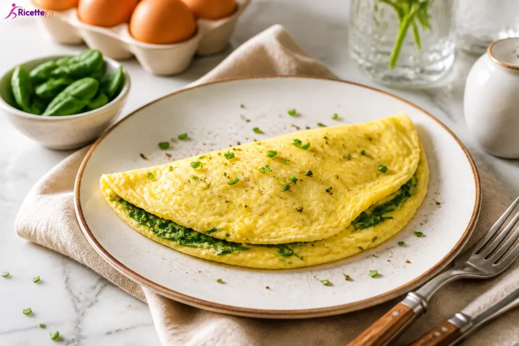 Omelette con erbette e ricotta magra servita nel piatto