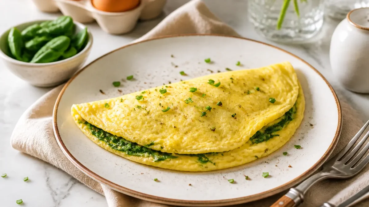 Omelette con erbette e ricotta magra servita nel piatto