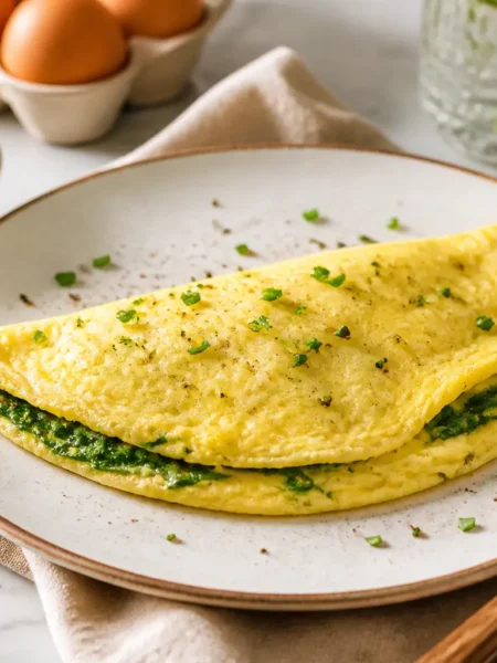 Omelette con erbette e ricotta magra servita nel piatto