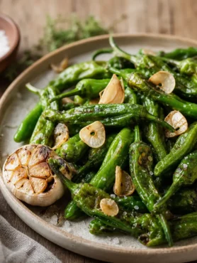 Pimientos de Padrón in padella con aglio dorato, limone e sale grosso