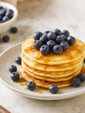 Pancakes fit con mirtilli freschi e sciroppo d'acero