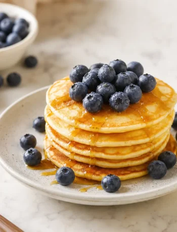 Pancakes fit con mirtilli freschi e sciroppo d'acero