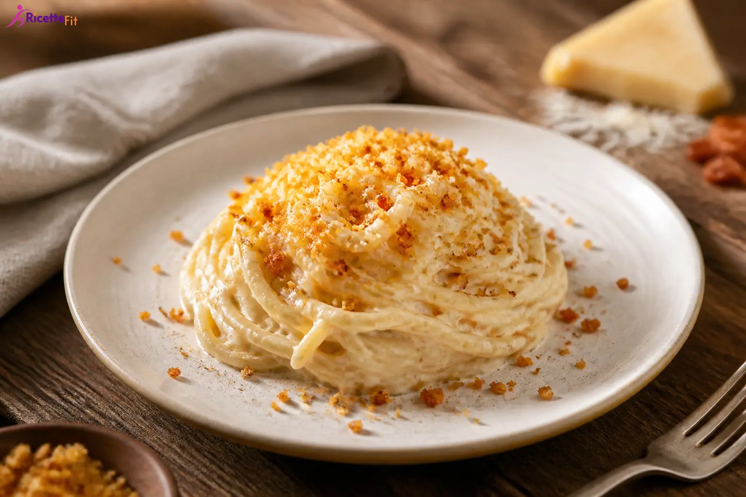 Spaghetti con crema di cavolfiore e limone e pangrattato croccante