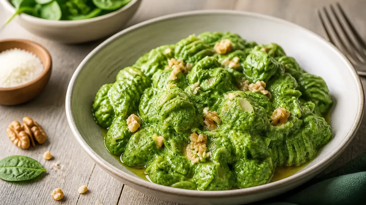 Pasta integrale con crema di cavolo nero e mandorle tostate