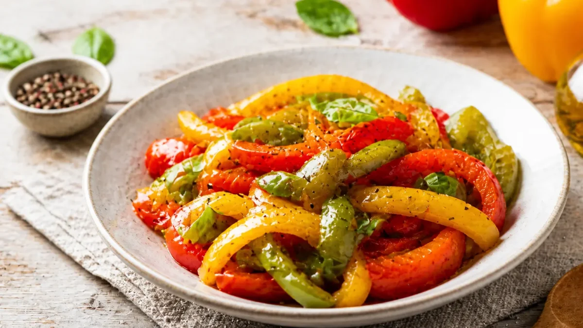 Peperonata piccante fit con peperoni colorati e basilico fresco