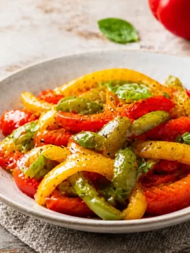 Peperonata piccante fit con peperoni colorati e basilico fresco