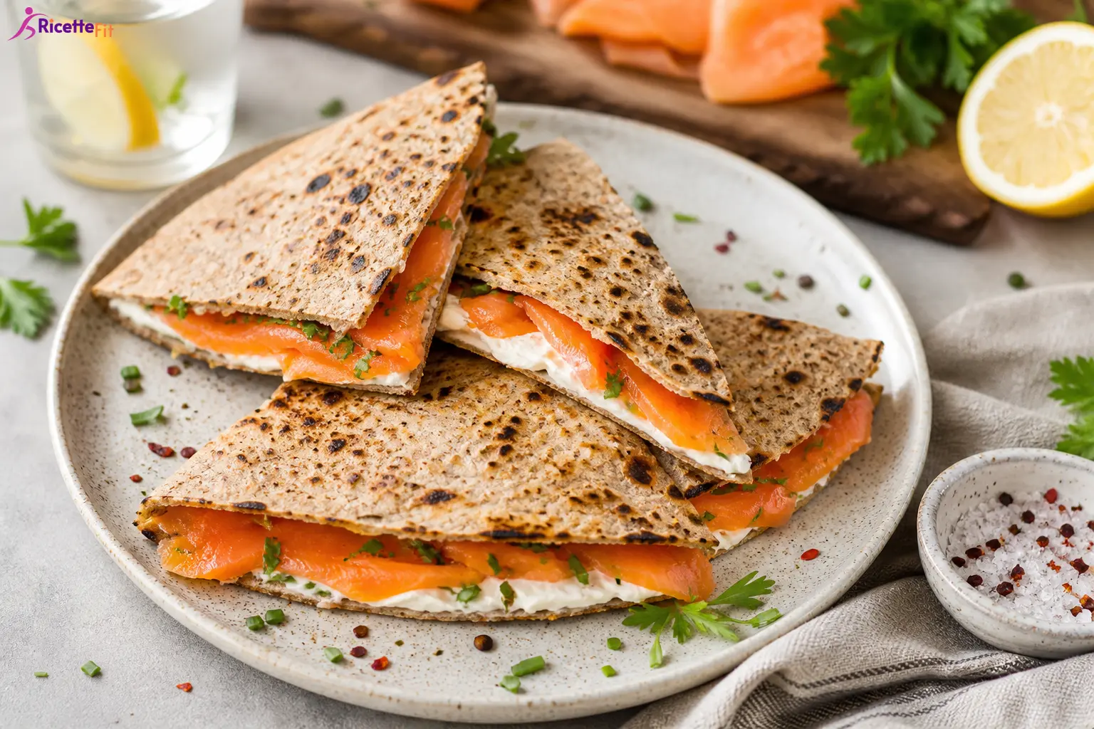Piadina integrale con salmone affumicato e yogurt greco