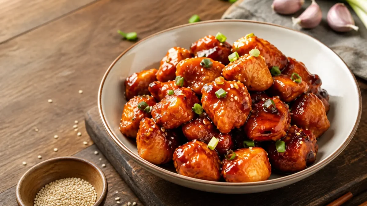 Pollo al sesamo con salsa teriyaki light in ciotola