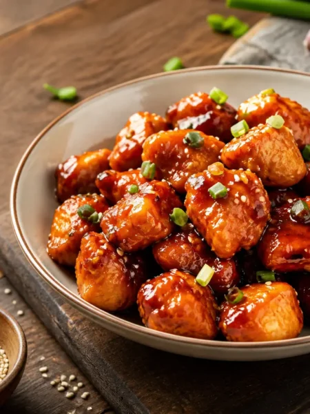 Pollo al sesamo con salsa teriyaki light in ciotola