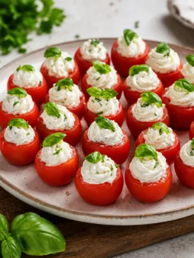 Pomodorini ripieni con crema di caprino e basilico