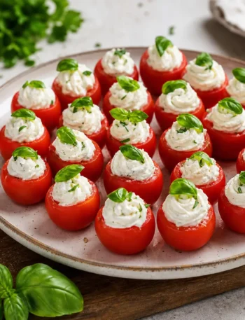 Pomodorini ripieni con crema di caprino e basilico