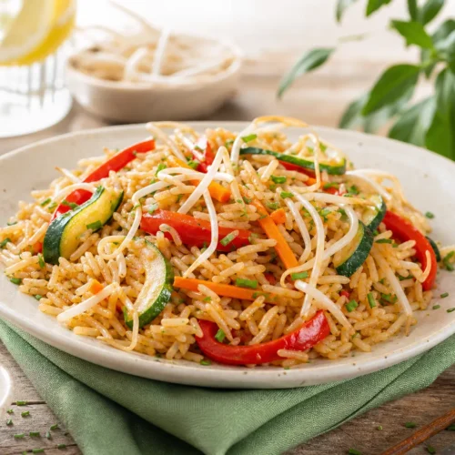 Riso basmati con verdure croccanti e salsa di soia