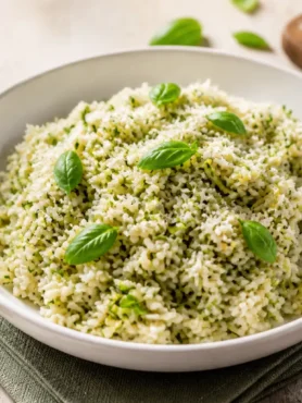 Riso freddo con zucchine basilico e Parmigiano in ciotola