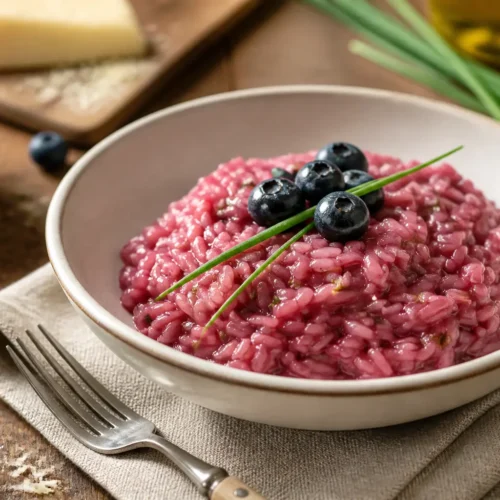 Risotto ai mirtilli di bosco e erba cipollina