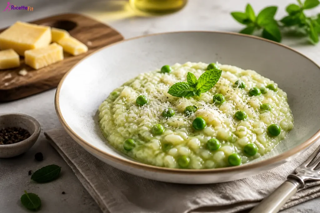 Risotto ai piselli e menta cremoso con Parmigiano
