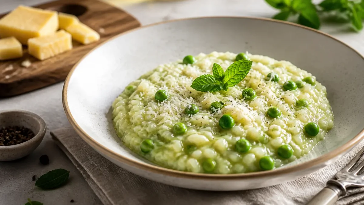 Risotto ai piselli e menta cremoso con Parmigiano