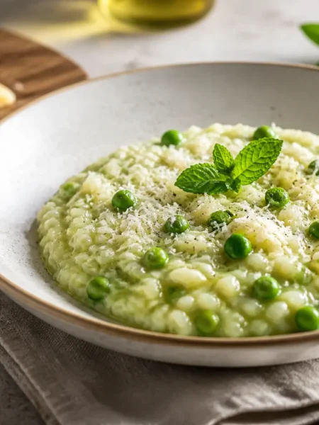 Risotto ai piselli e menta cremoso con Parmigiano