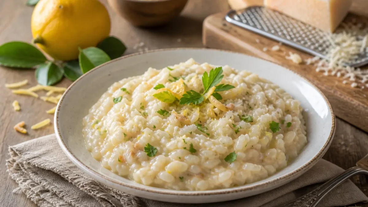 Risotto al parmigiano e scorza di limone cremoso con prezzemolo
