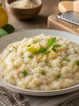 Risotto al parmigiano e scorza di limone cremoso con prezzemolo