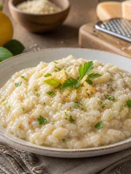 Risotto al parmigiano e scorza di limone cremoso con prezzemolo