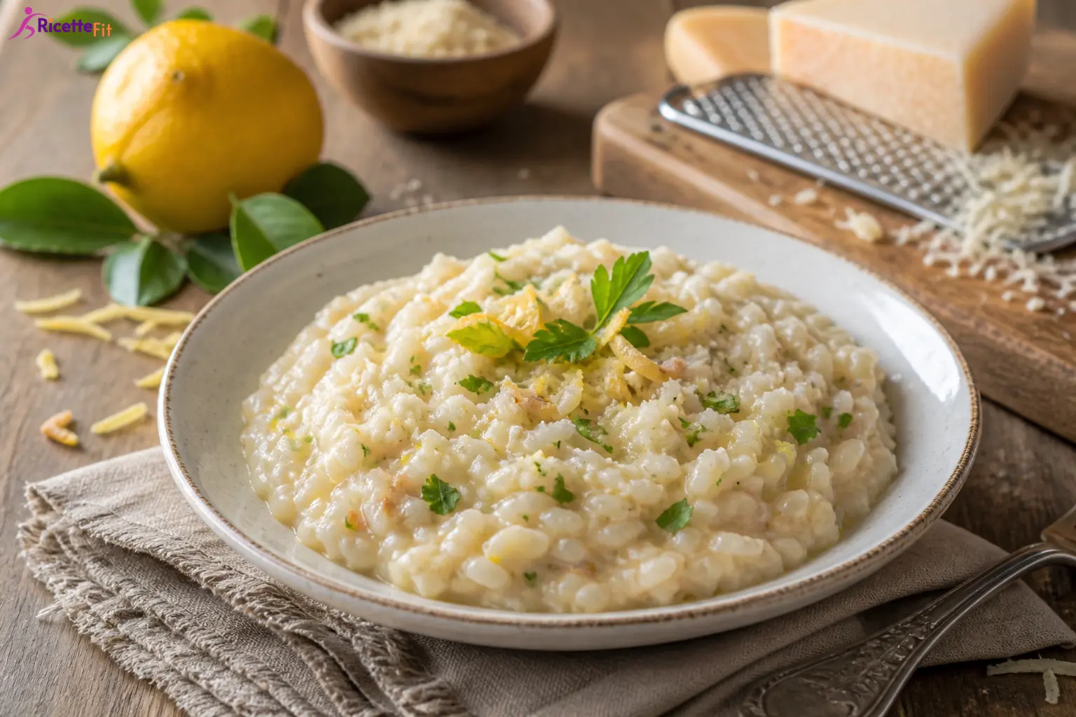 Risotto al parmigiano e scorza di limone cremoso con prezzemolo