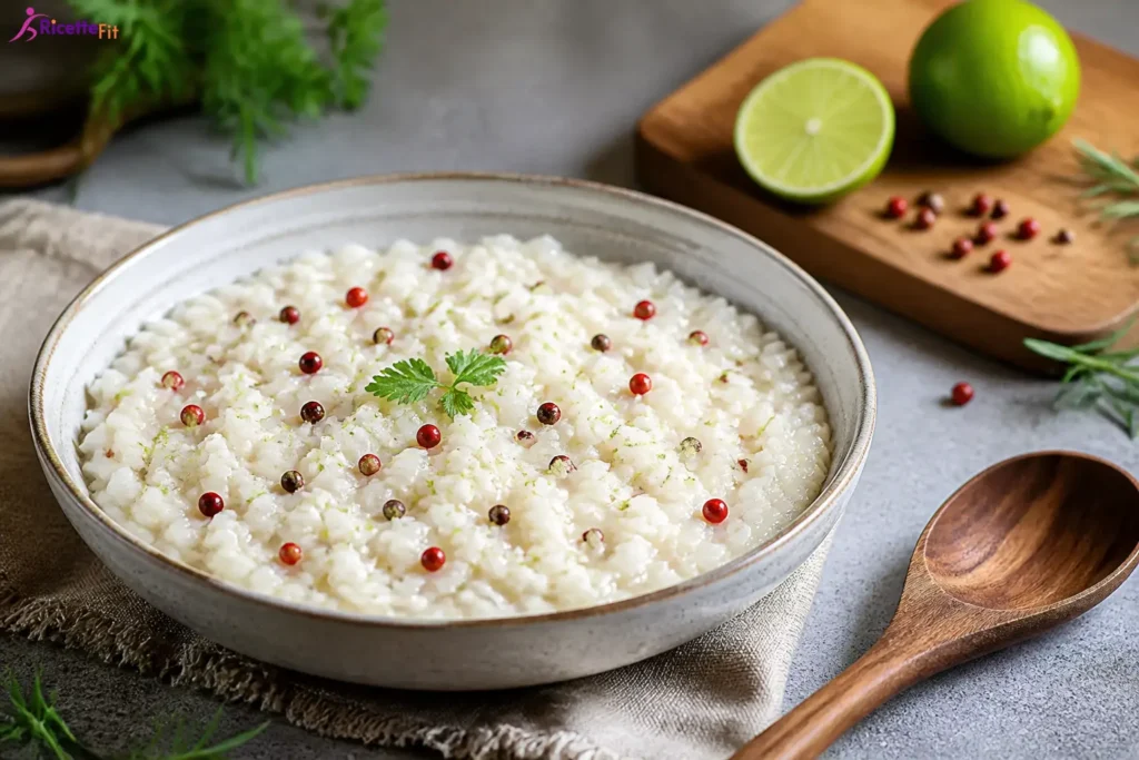 Risotto fit al lime e pepe rosa cremoso con ricotta magra