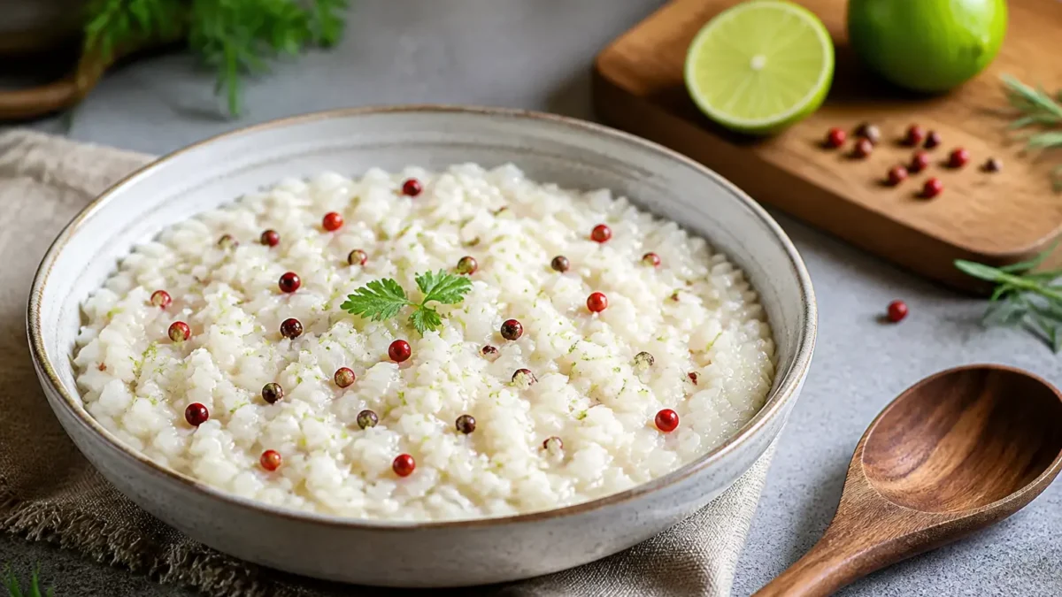 Risotto fit al lime e pepe rosa cremoso con ricotta magra