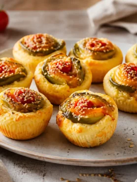 Muffin salati fit con rose di peperoni, pomodorini e semi di sesamo