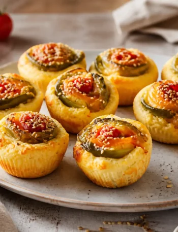 Muffin salati fit con rose di peperoni, pomodorini e semi di sesamo