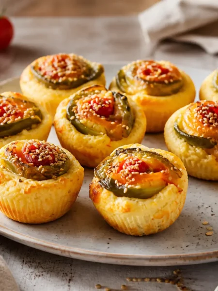Muffin salati fit con rose di peperoni, pomodorini e semi di sesamo