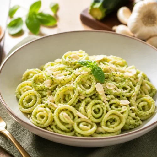 Spaghetti con pesto di zucchine e mandorle