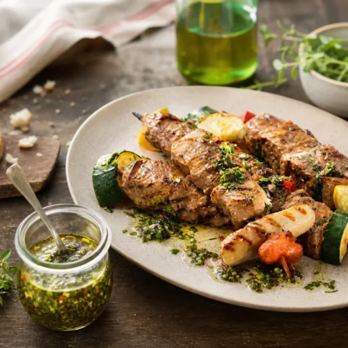 Spiedini di pollo e verdure con chimichurri leggero