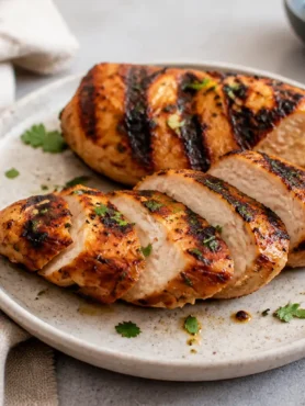 Tacchino al lime e coriandolo alla piastra con fette e spicchi di lime