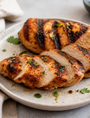 Tacchino al lime e coriandolo alla piastra con fette e spicchi di lime
