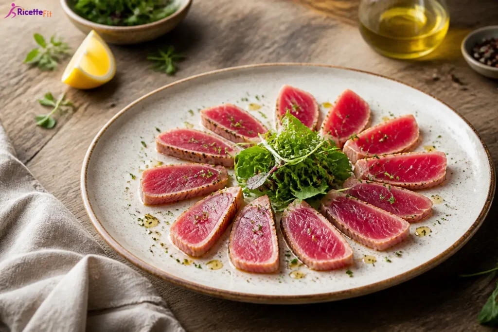 Tonno marinato allo zenzero e salsa di soia con insalata mista