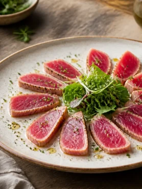 Tonno marinato allo zenzero e salsa di soia con insalata mista