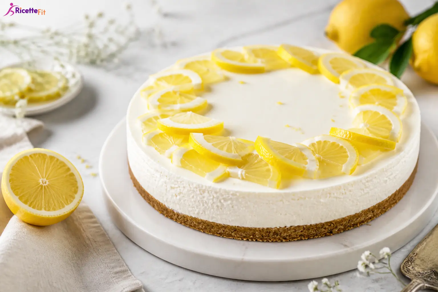 Torta fredda al limone fit con yogurt greco e base integrale